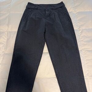 Sundance, Cropped, Front Pleat, Cotton Pants, Navy & Steel Blue Gingham, Size 4